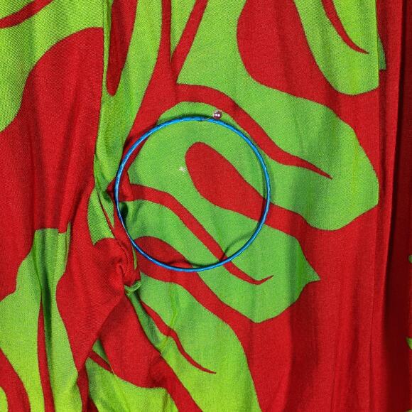 Hula Bay Jumpsuit Womens Medium Red Green Strapless Wide Leg Tropical Leaf Rayon - Picture 16 of 16